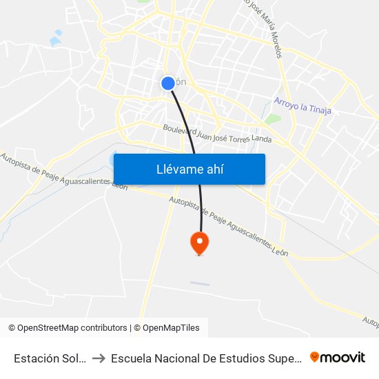 Estación Soledad to Escuela Nacional De Estudios Superiores León map