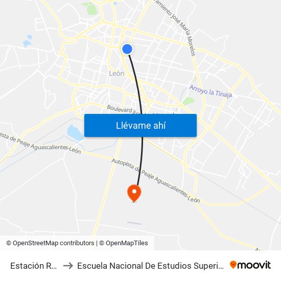 Estación Reyes to Escuela Nacional De Estudios Superiores León map