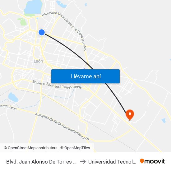 Blvd. Juan Alonso De Torres 34 - Valle Del Moral to Universidad Tecnológica De León map