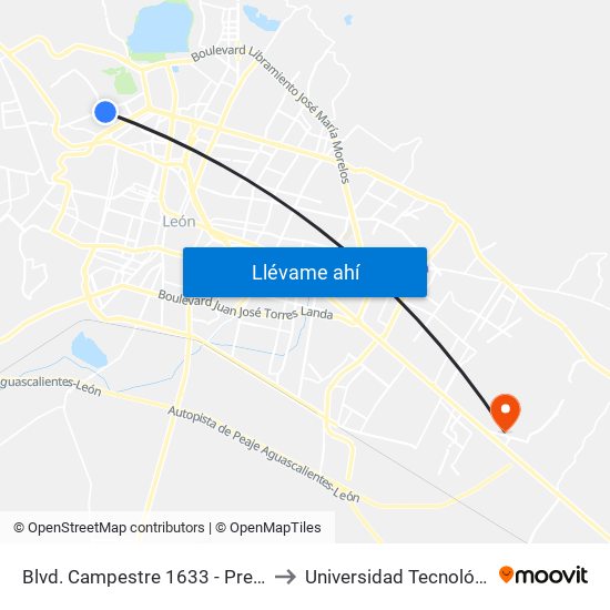 Blvd. Campestre 1633 - Predio Cerro Gordo to Universidad Tecnológica De León map