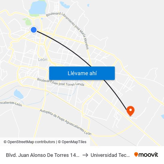 Blvd. Juan Alonso De Torres 1401 - Bosques Del Campestre to Universidad Tecnológica De León map