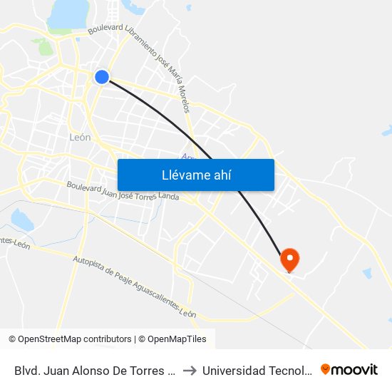 Blvd. Juan Alonso De Torres 213 - San Jerónimo to Universidad Tecnológica De León map