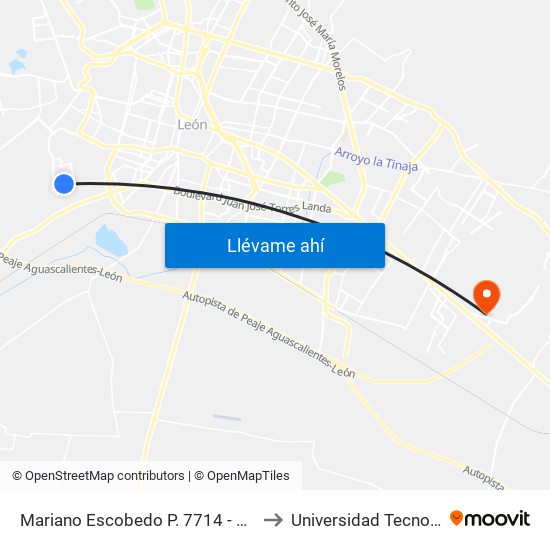 Mariano Escobedo P. 7714 - Lomas De Las Hilamas to Universidad Tecnológica De León map