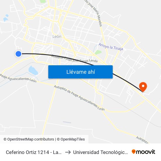 Ceferino Ortiz 1214 - Las Hilamas to Universidad Tecnológica De León map