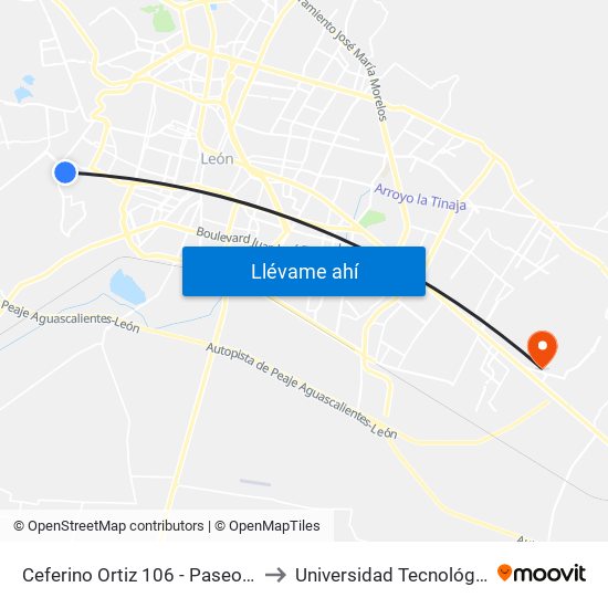 Ceferino Ortiz 106 - Paseos De Miravalle to Universidad Tecnológica De León map