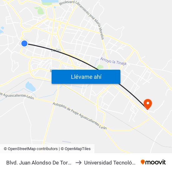 Blvd. Juan Alondso De Torres 432 - Vibar to Universidad Tecnológica De León map