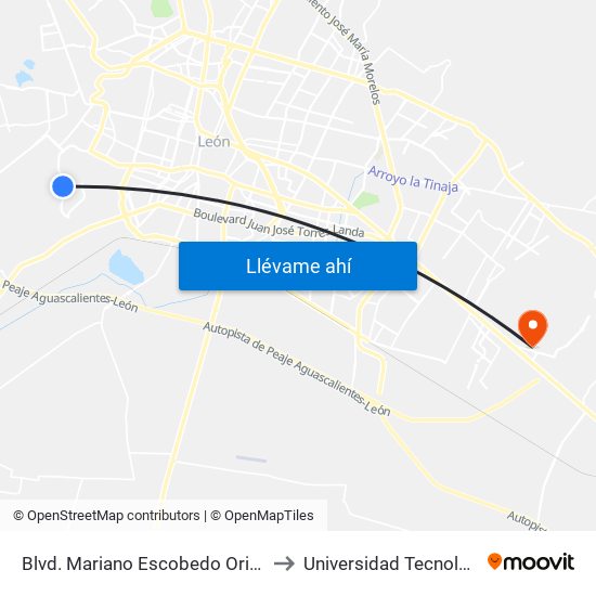 Blvd. Mariano Escobedo Oriente 6334 -León II to Universidad Tecnológica De León map