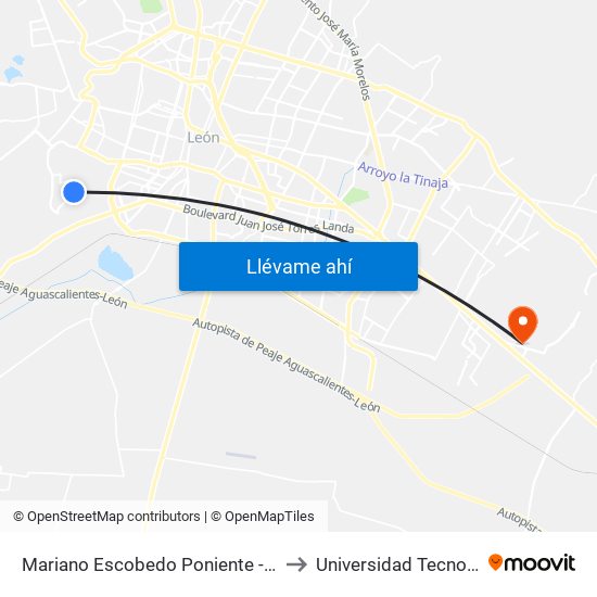 Mariano Escobedo Poniente - Balcones Del Mirador to Universidad Tecnológica De León map