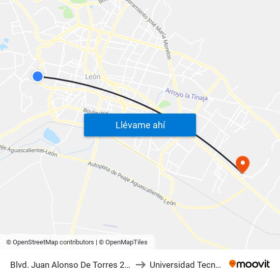 Blvd. Juan Alonso De Torres 205 - Misión De Santa Fe to Universidad Tecnológica De León map