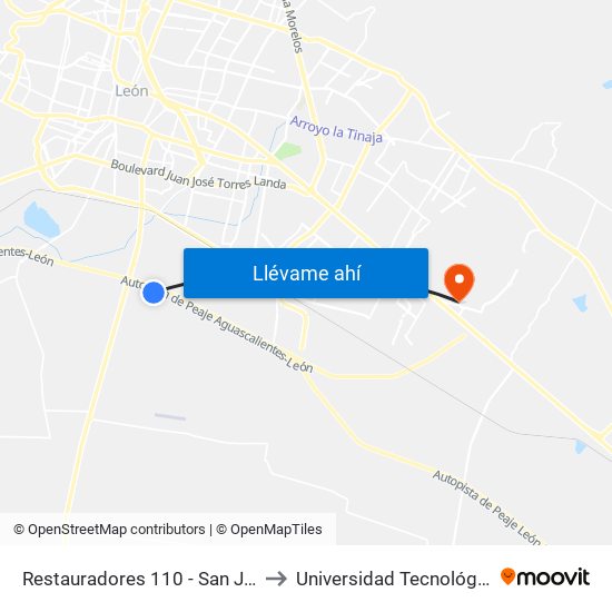 Restauradores 110 - San Jose De Duran to Universidad Tecnológica De León map