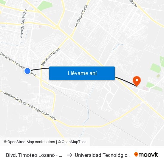 Blvd. Timoteo Lozano - La Moreña to Universidad Tecnológica De León map