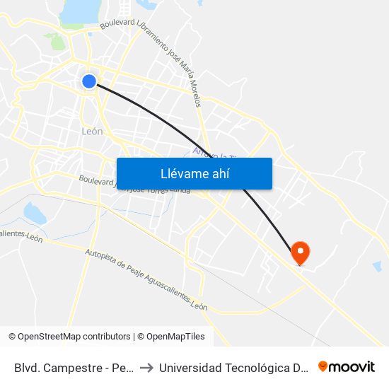 Blvd. Campestre - Peñitas to Universidad Tecnológica De León map