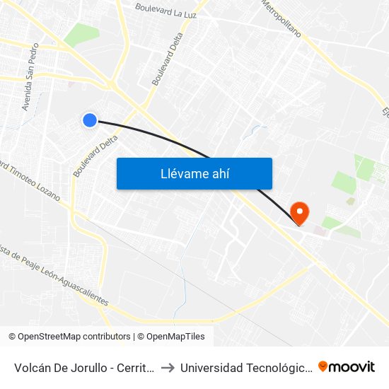 Volcán De Jorullo - Cerrito De Jerez to Universidad Tecnológica De León map
