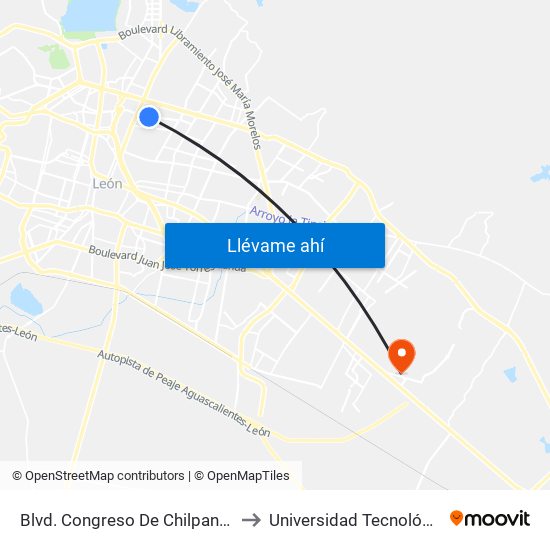 Blvd. Congreso De Chilpancingo- Hidalgo to Universidad Tecnológica De León map