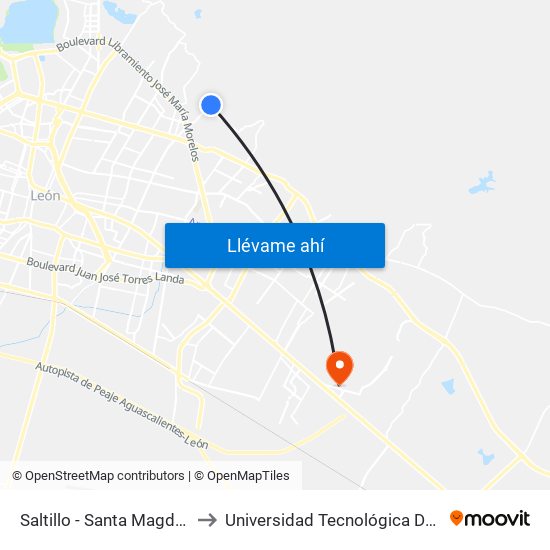 Saltillo - Santa Magdalena to Universidad Tecnológica De León map