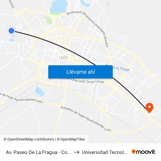 Av. Paseo De La Fragua - Colinas De La Fragua to Universidad Tecnológica De León map