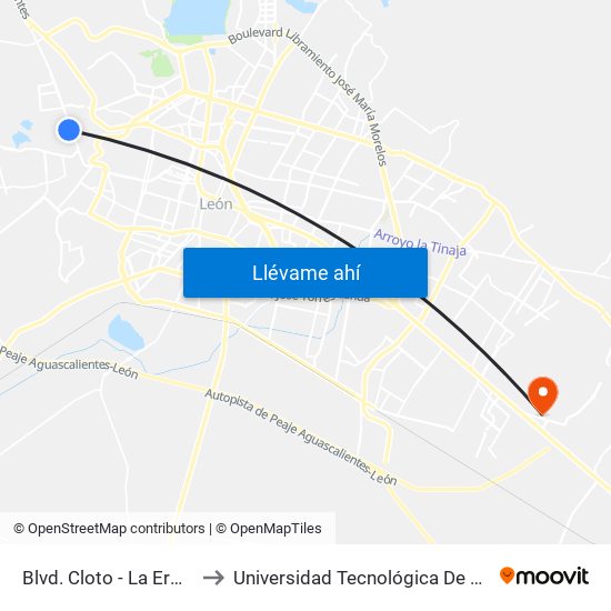 Blvd. Cloto - La Ermita to Universidad Tecnológica De León map