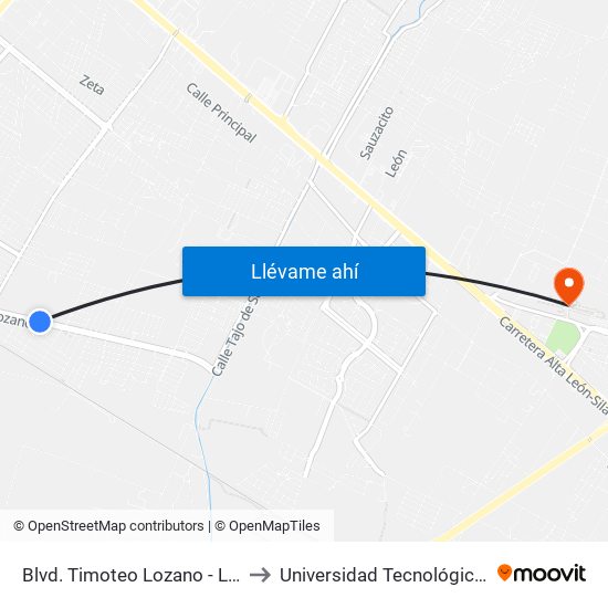 Blvd. Timoteo Lozano - La Libertad to Universidad Tecnológica De León map