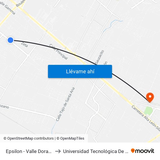 Epsilon - Valle Dorado II to Universidad Tecnológica De León map