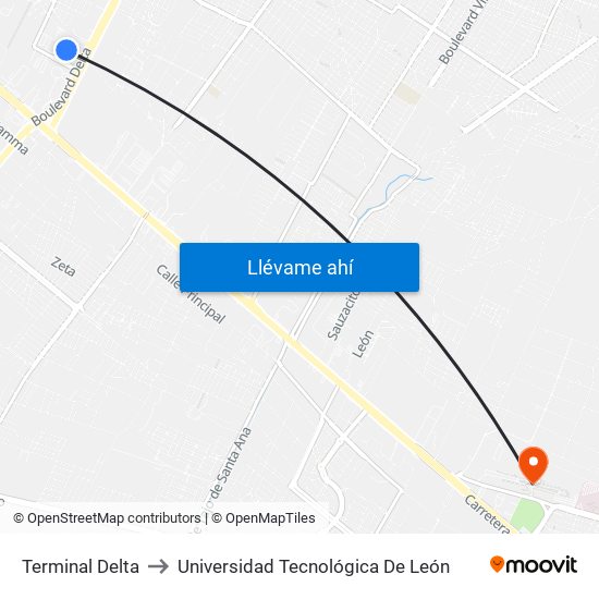Terminal Delta to Universidad Tecnológica De León map
