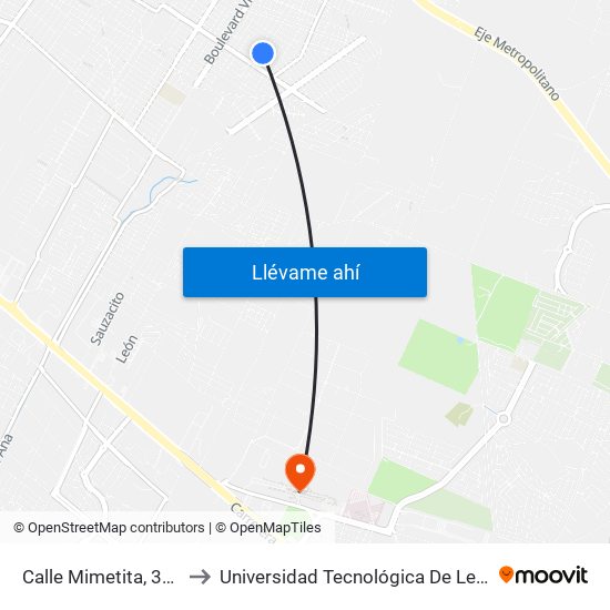 Calle Mimetita, 320 to Universidad Tecnológica De León map