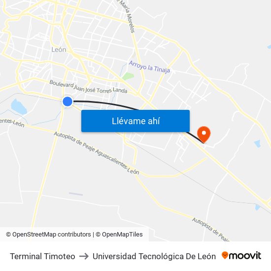 Terminal Timoteo to Universidad Tecnológica De León map