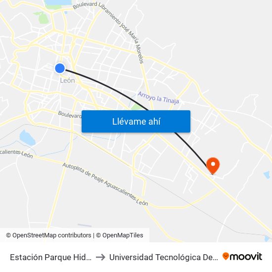 Estación Parque Hidalgo to Universidad Tecnológica De León map