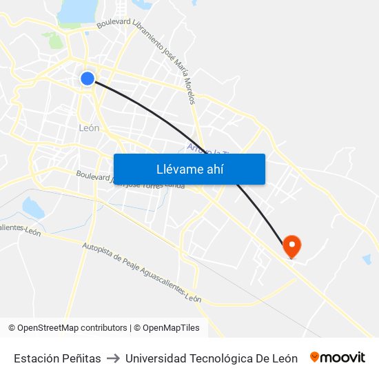 Estación Peñitas to Universidad Tecnológica De León map