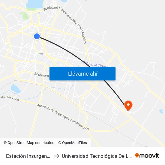 Estación Insurgentes to Universidad Tecnológica De León map