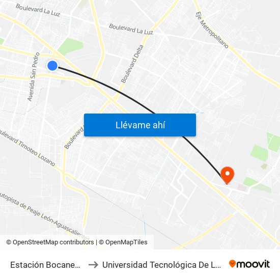 Estación Bocanegra to Universidad Tecnológica De León map