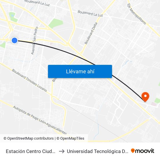 Estación Centro Ciudadano to Universidad Tecnológica De León map