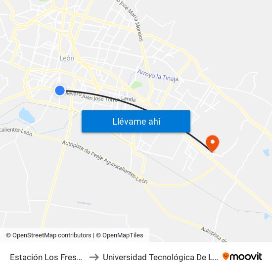 Estación Los Fresnos to Universidad Tecnológica De León map