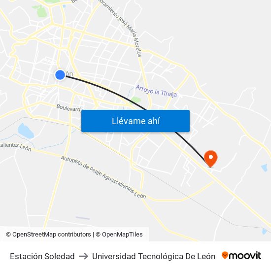 Estación Soledad to Universidad Tecnológica De León map