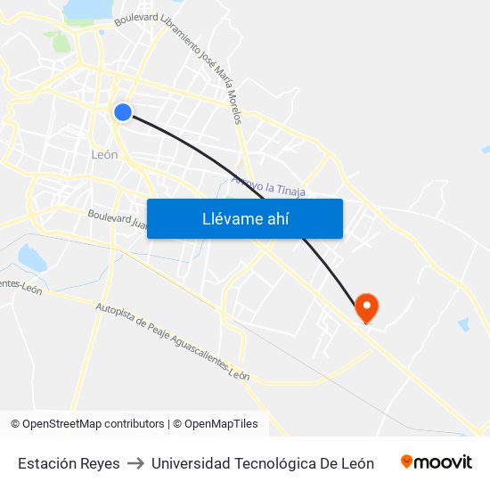 Estación Reyes to Universidad Tecnológica De León map