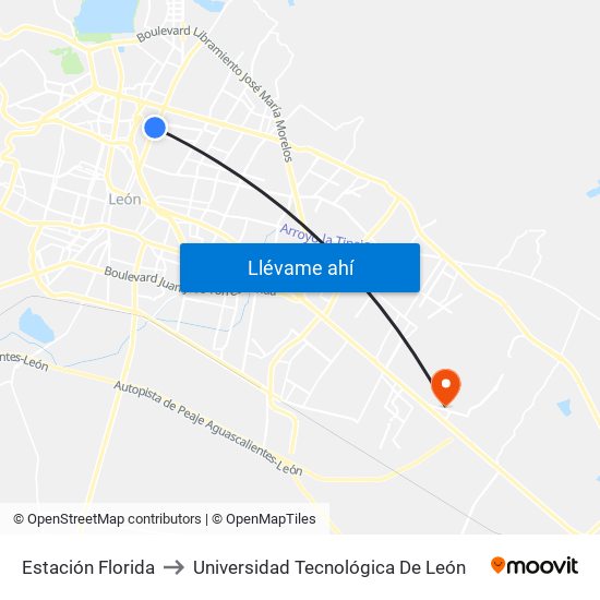 Estación Florida to Universidad Tecnológica De León map