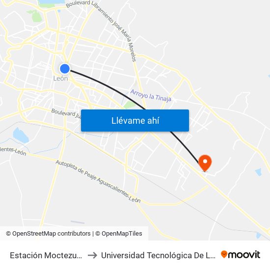 Estación Moctezuma to Universidad Tecnológica De León map