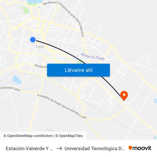 Estación Valverde Y Téllez to Universidad Tecnológica De León map