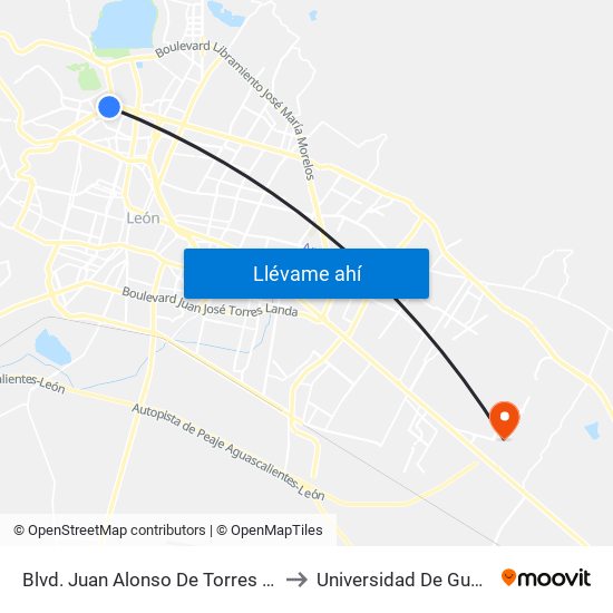Blvd. Juan Alonso De Torres 1401 - Bosques Del Campestre to Universidad De Guanajuato Campus León map
