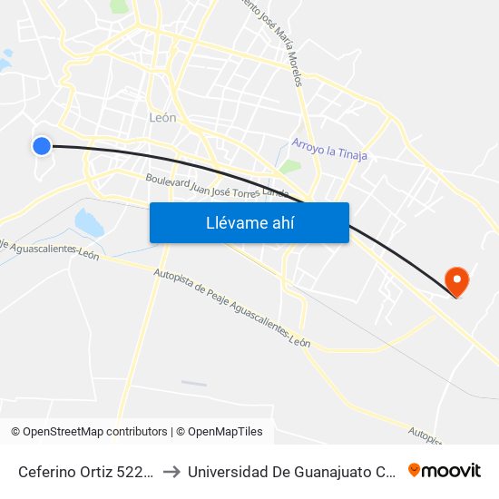 Ceferino Ortiz 522 - León II to Universidad De Guanajuato Campus León map