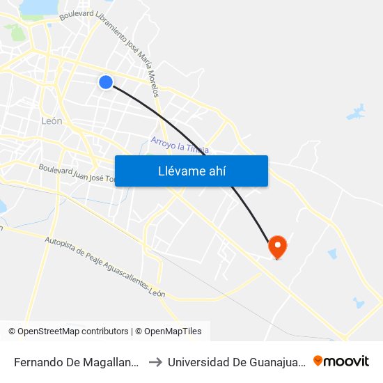 Fernando De Magallanes 216 - Linares to Universidad De Guanajuato Campus León map