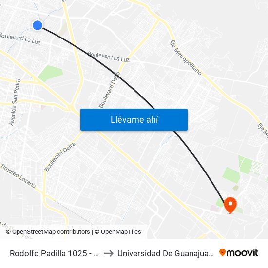 Rodolfo Padilla 1025 - San Pedro Plus to Universidad De Guanajuato Campus León map