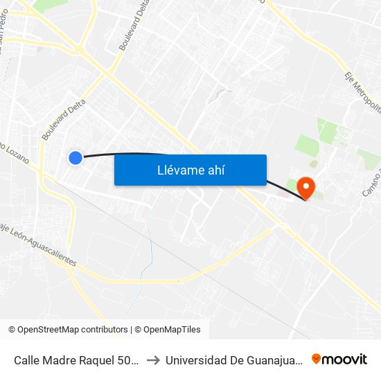 Calle Madre Raquel 503 - 10 De Mayo to Universidad De Guanajuato Campus León map