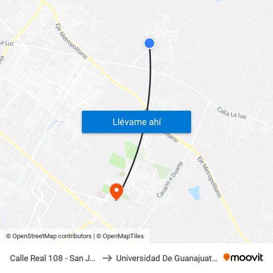 Calle Real 108 - San Juan De Otates to Universidad De Guanajuato Campus León map