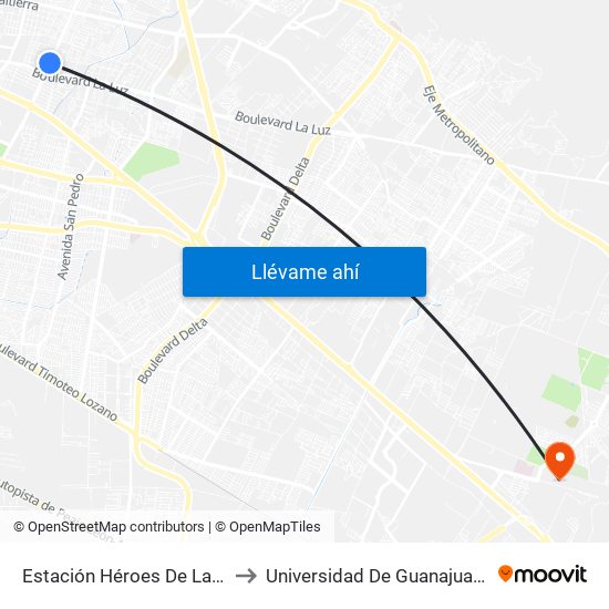 Estación Héroes De La Independencia to Universidad De Guanajuato Campus León map