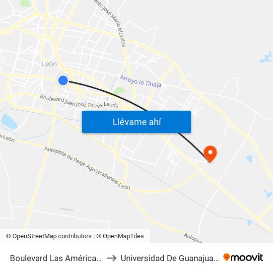 Boulevard Las Américas 703 -  Andrade to Universidad De Guanajuato Campus León map