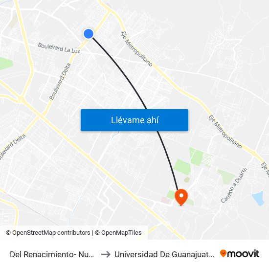 Del Renacimiento-  Nuevo Amanecer to Universidad De Guanajuato Campus León map