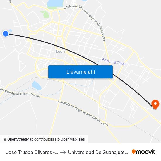 José Trueba Olivares -  Sinarquistas to Universidad De Guanajuato Campus León map