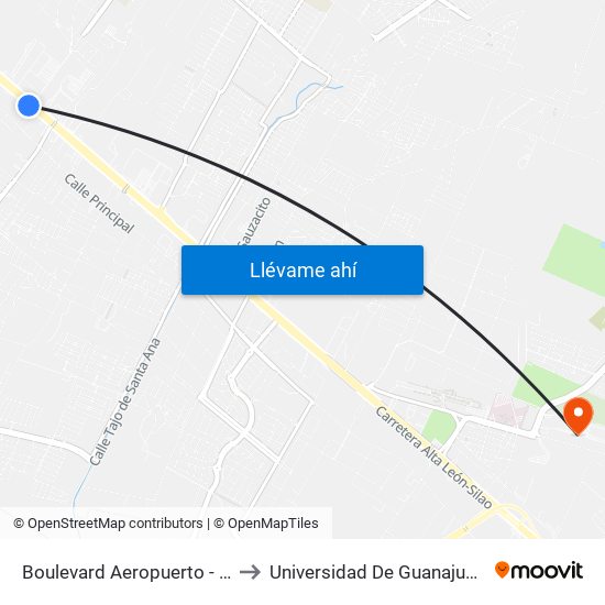 Boulevard Aeropuerto -  San José El Alto to Universidad De Guanajuato Campus León map