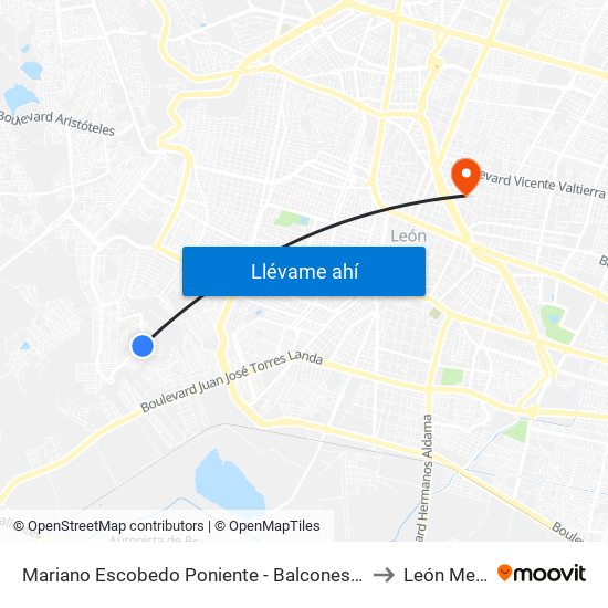 Mariano Escobedo Poniente - Balcones Del Mirador to León Mexico map