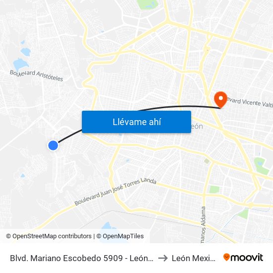 Blvd. Mariano Escobedo 5909 - León II to León Mexico map